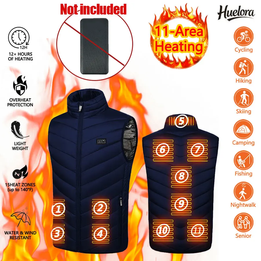 EUR Size Heated 11 Zones Vest Heating Jacket Winter Vest Outdoor Motorcycle Camping Fishing Ski (Not Included In The Power Bank)