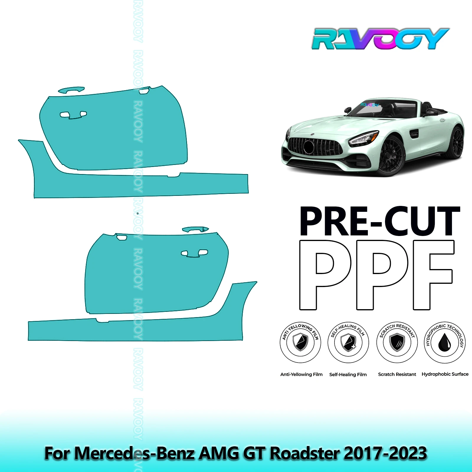 

For Mercedes-Benz AMG GT Roadster 2017-2023 8.5mil Clear Matte Pre-Cut PPF Door & A/B Pillar Kit TPU Paint Protection Film Set