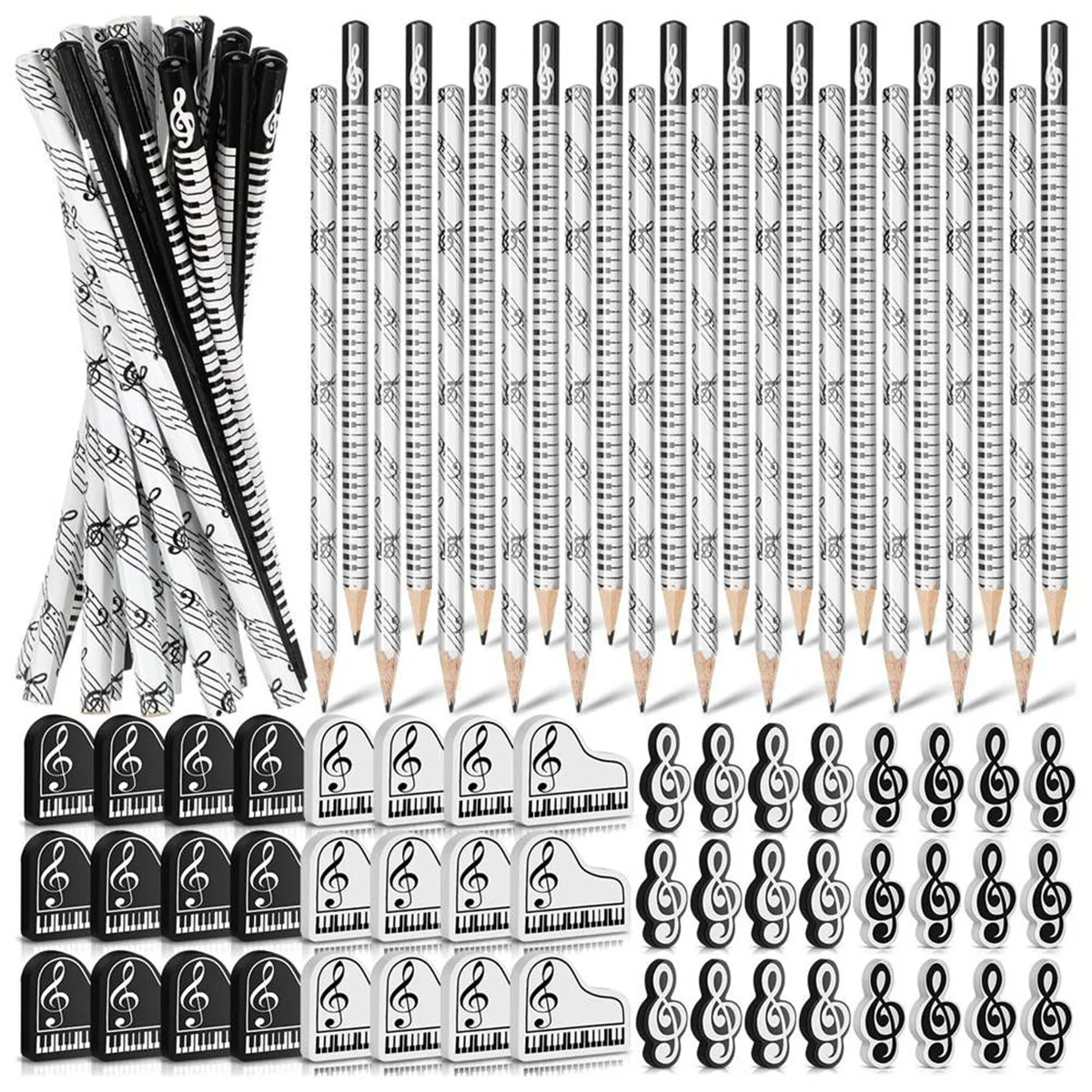 Music Pencils Music Note Pencil with Music Themed Erasers Wood Pencils Bulk Keyboard Fun Pencils Erasers Gift (96 Pcs)