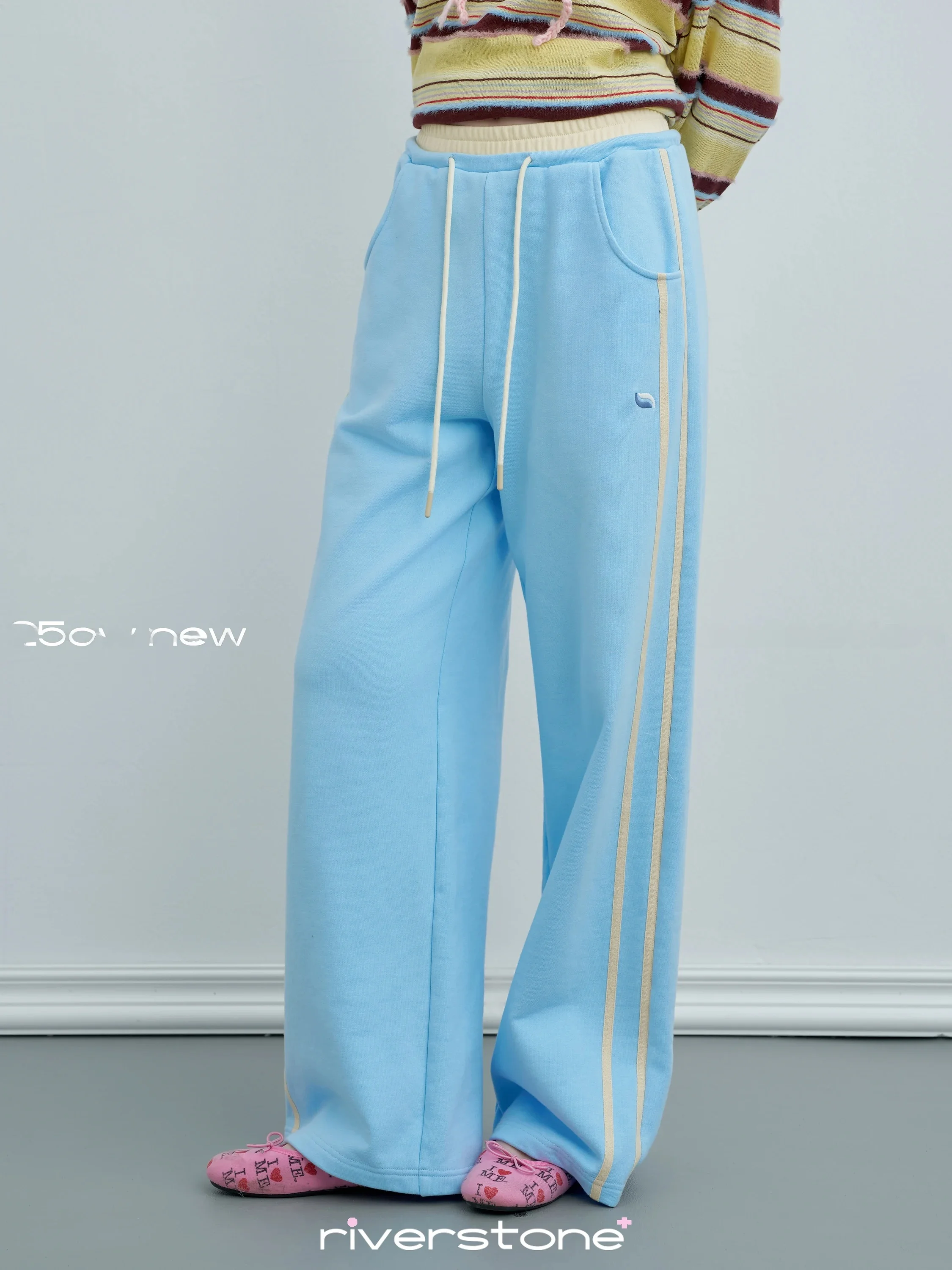 Riverstone plus Loose Color Block Sports Pants Women's Draped Sweatpants Autumn Straight Leg Slimming Wide Leg Pants