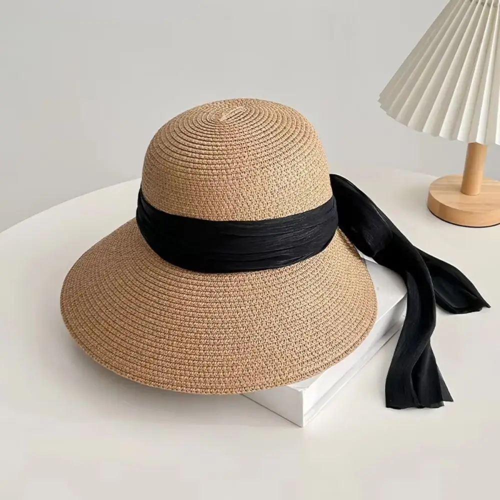 

Foldable Straw Weaving Beach Hat Wide Brim UV Protection Big Brimmed Woven Cap Lightweight Elegant Woven Straw Hat Outdoor
