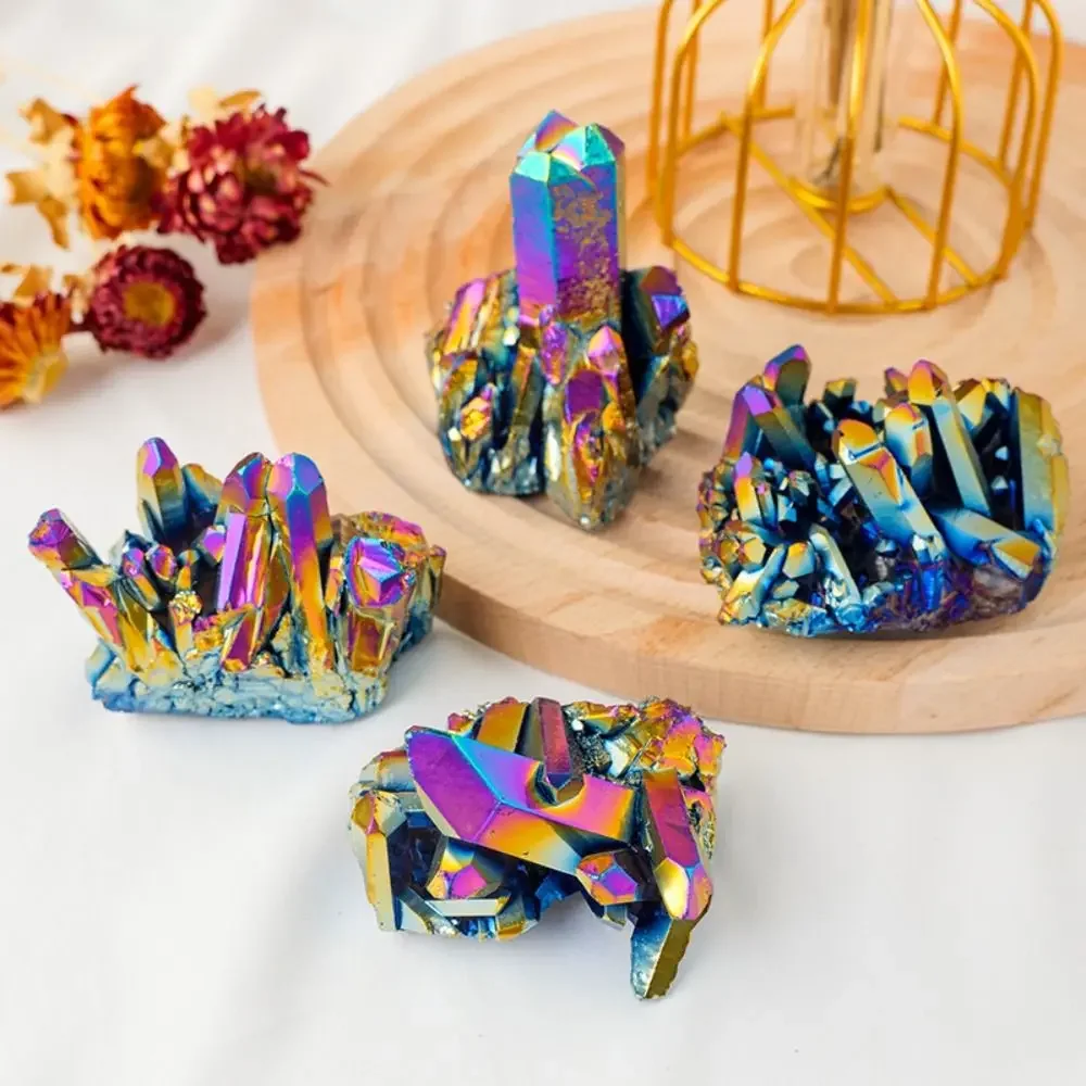 

Natural Quartz Crystal Rainbow Titanium Cluster Point Rare Home Decoration Craft Reiki Stone Can For Healing Specimen Mineral