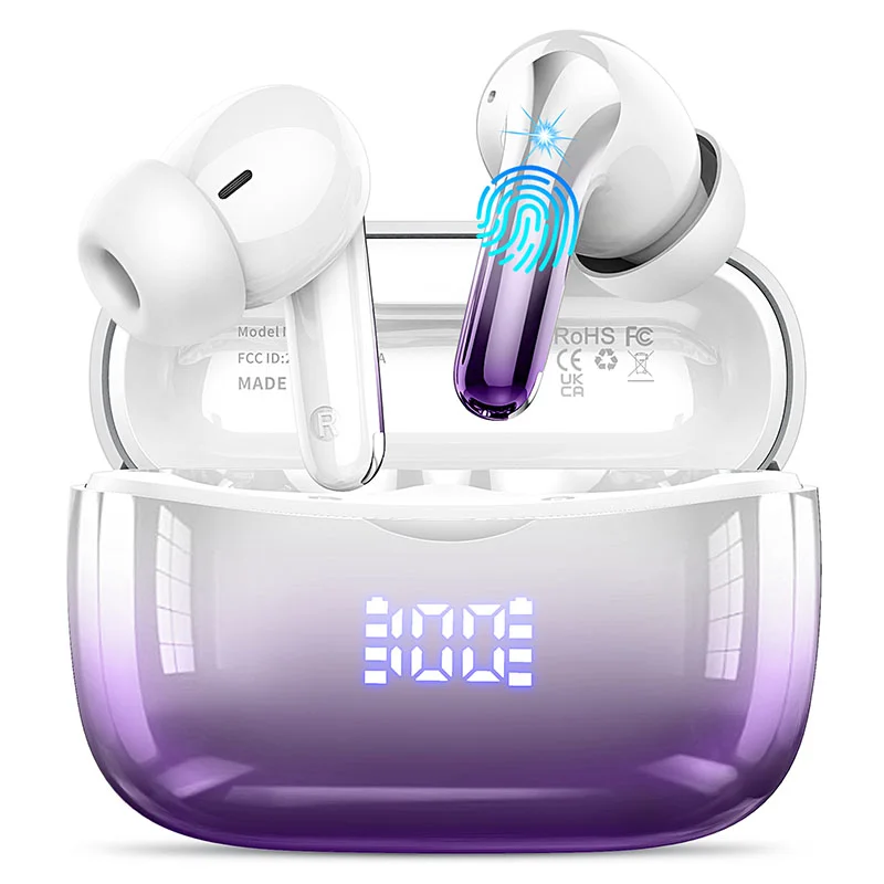 Bluetooth 5.3 Ohrhörer | 50-Stunden-LED-Anzeige zum Spielzeit | IP7 wasserdichtes HiFi-Sound ENC-Mikrofon | Drahtlose Kopfhörer mit Touch-Control.