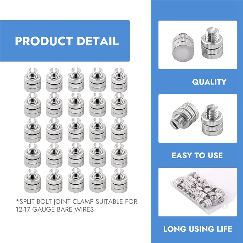 A69E25 Pcs Aluminum Split Bolt Joint Clamp Silver Fence Wire Clamps Heavy Duty Split Bolt Joint Connectors