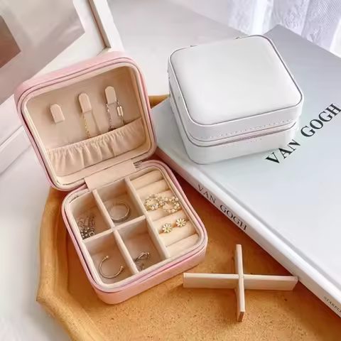 Storage Box Ring Earrings Organization Small Fine Grid Pattern Palm Zipper Bag Large Flap Leather Double Box