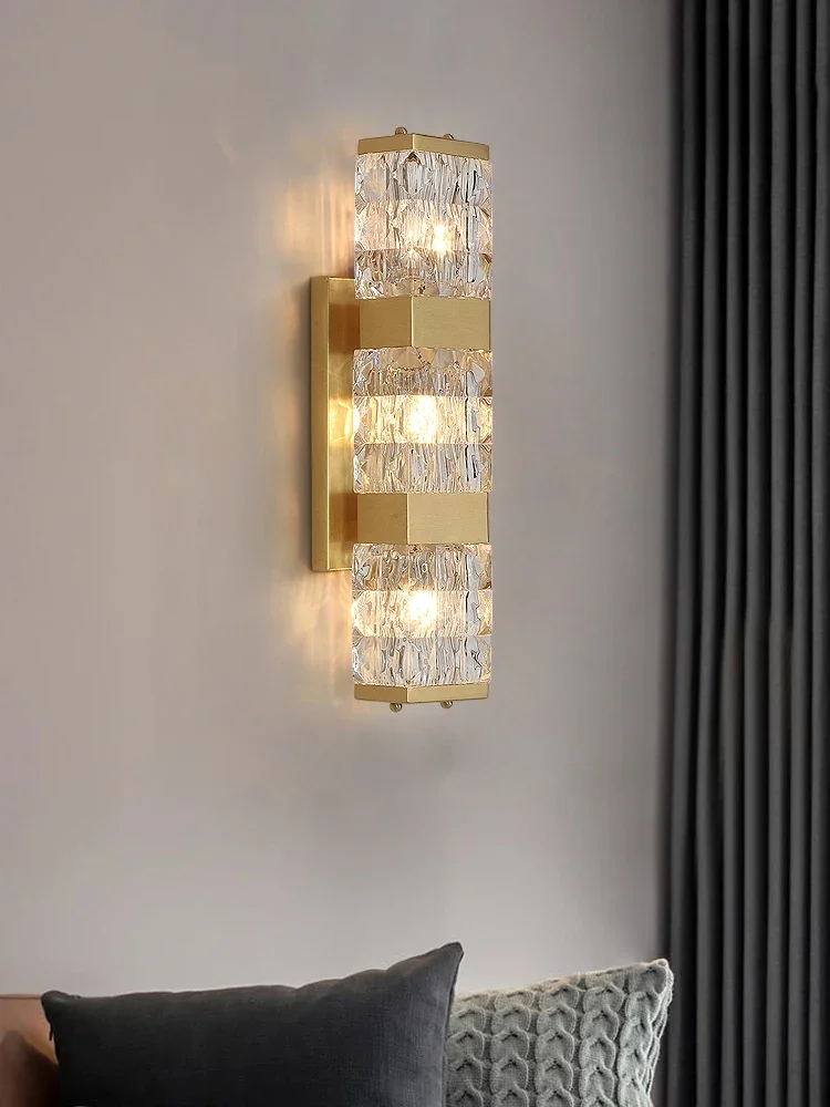 Golden Luxury Crystal Wall Lamp Living Room Modern American Strip Background Wall TV Wall Hotel Bedroom Corridor Lamp