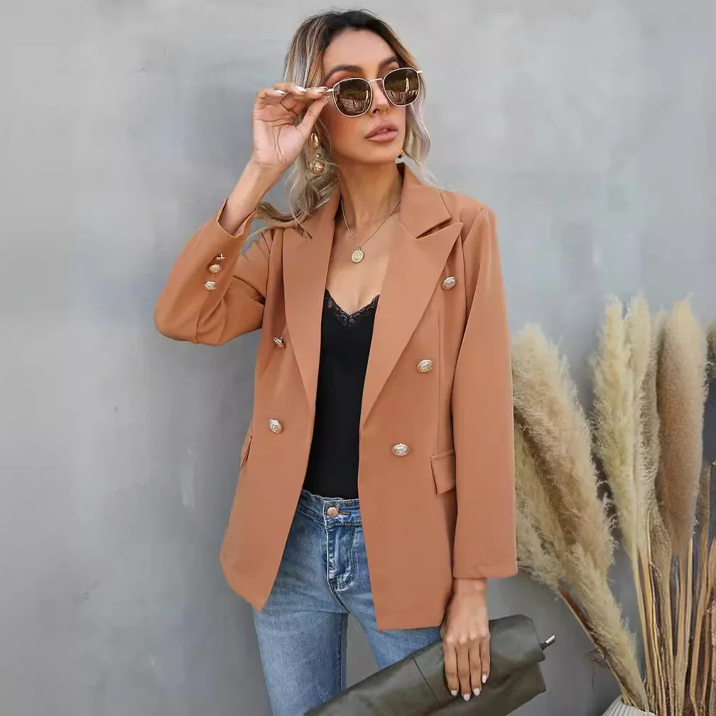 Blazer à double boutonnage pour femme, veste grande taille, veste décontractée, manteau imbibé, salopette amincissante, cardigan à poches