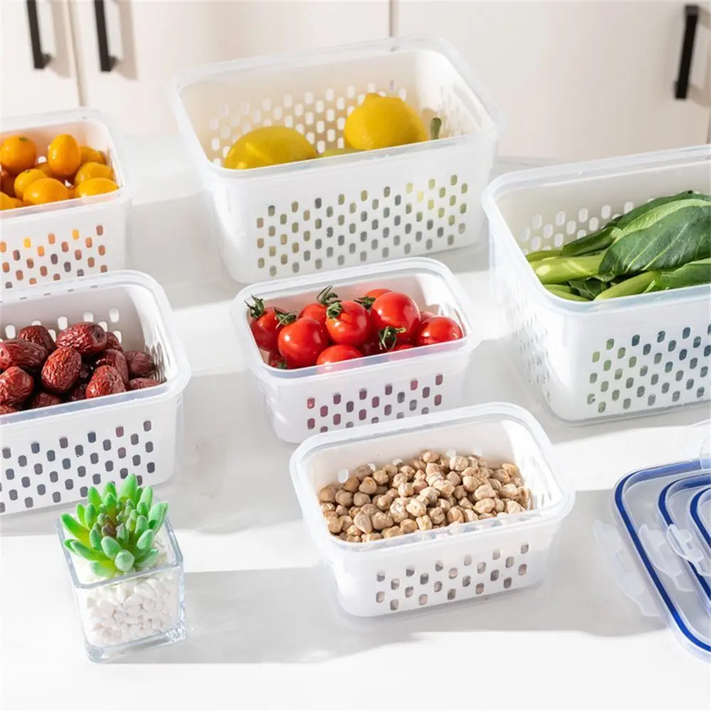 With Lid Fridge Fresh Container Box Big Capacity Save Space Drain Basket Kitchen Accessories Multifunctioal