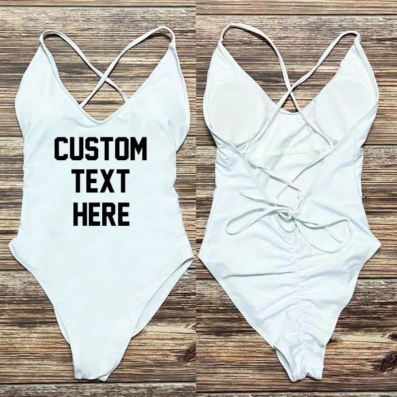 CUSTOM TEXT & LOGO Swimwear Women One Piece Bathing Suit With Chest Pad Swimsuit bikinis Sexy Bodysuit mujer maio feminino praia