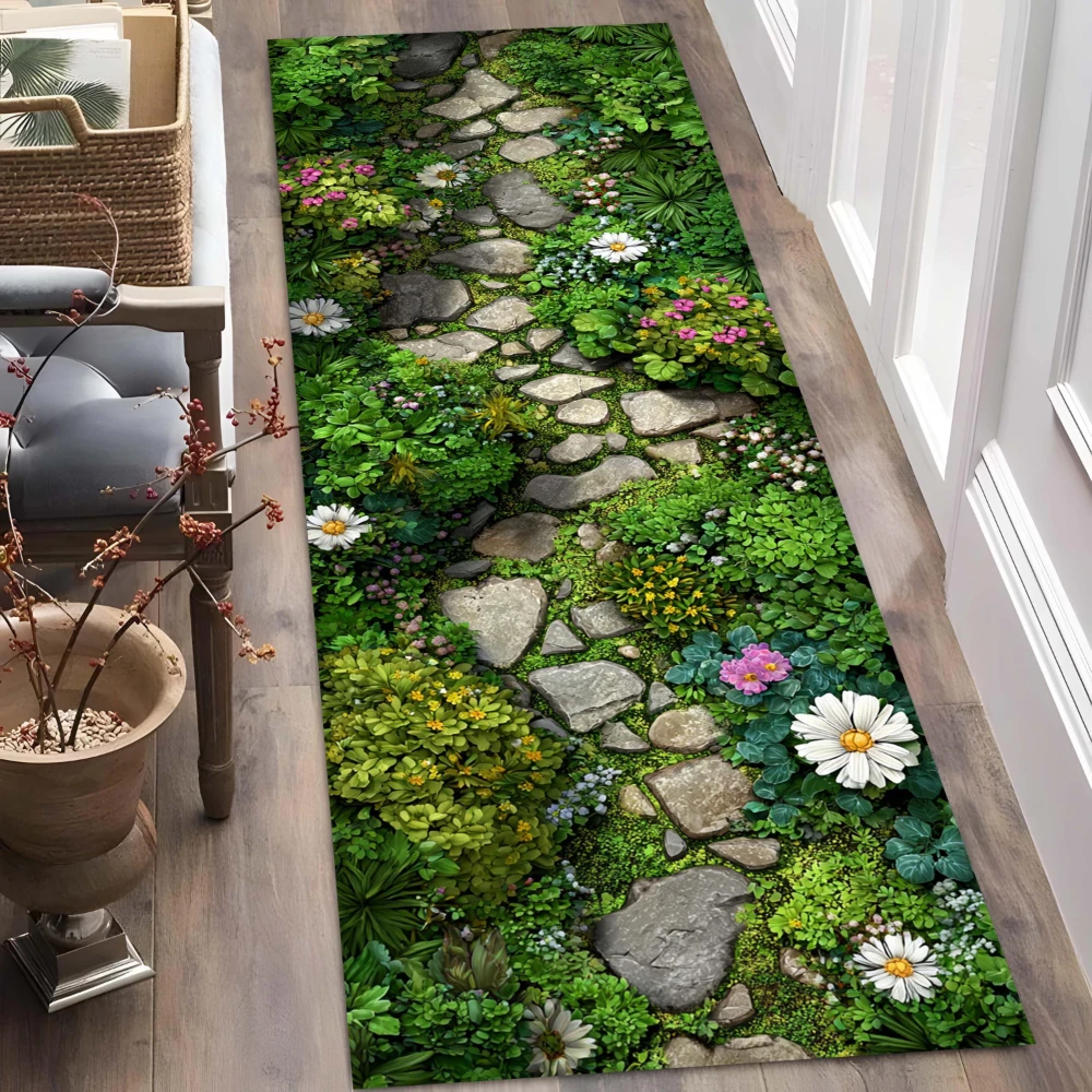 蓮鯉池グリーンロック自然風景ランナーラグ廊下エントリーホワイ - Home Bathroom Mats のレビューと価格