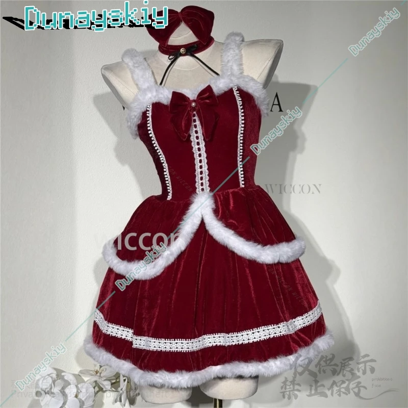 Robe de demoiselle d'honneur Anime Lolita Cosplay pour filles, peluche mince rouge sexy, costume personnalisé, père Noël mignon pour dames, Cos de Noël, nouveau, 2024