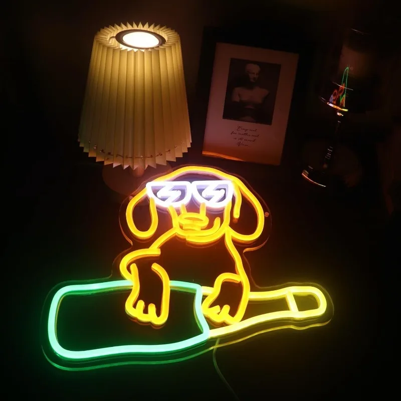 Imagem -03 - Skate Dog Neon Lights Dimmable Wall Decor Quarto de Led Sala Pet Shop Bar Aniversário Presente de Casamento Moda