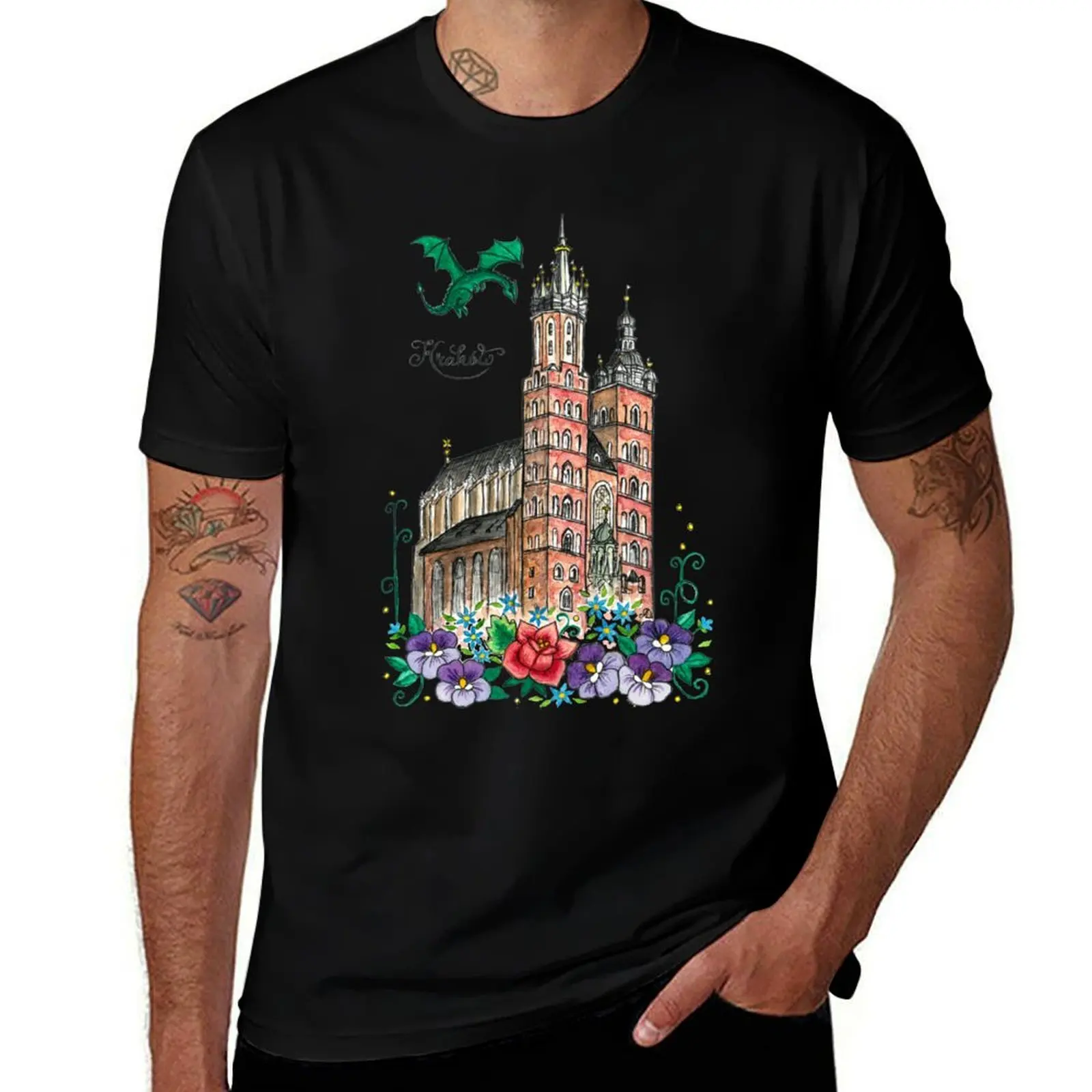 Krakow St. Mary's basilica Watercolor painting T-Shirt Active Wear Sports for Men T-Shirt