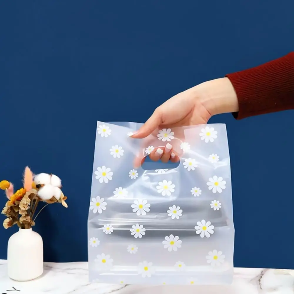 Eco Friendly Plastic Packaging Bags For Takeaway Food Delivery Bakery Dessert Sushi Shop Heavy Duty Handle Carry Tote