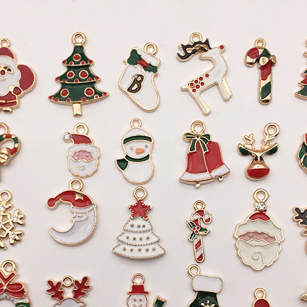 

60Pcs Alloy Pendant Charm Christmas Drip Oil DIY Jewelry Accessories for Necklace Bracelet Keychain Decor Creative Gift Set Red