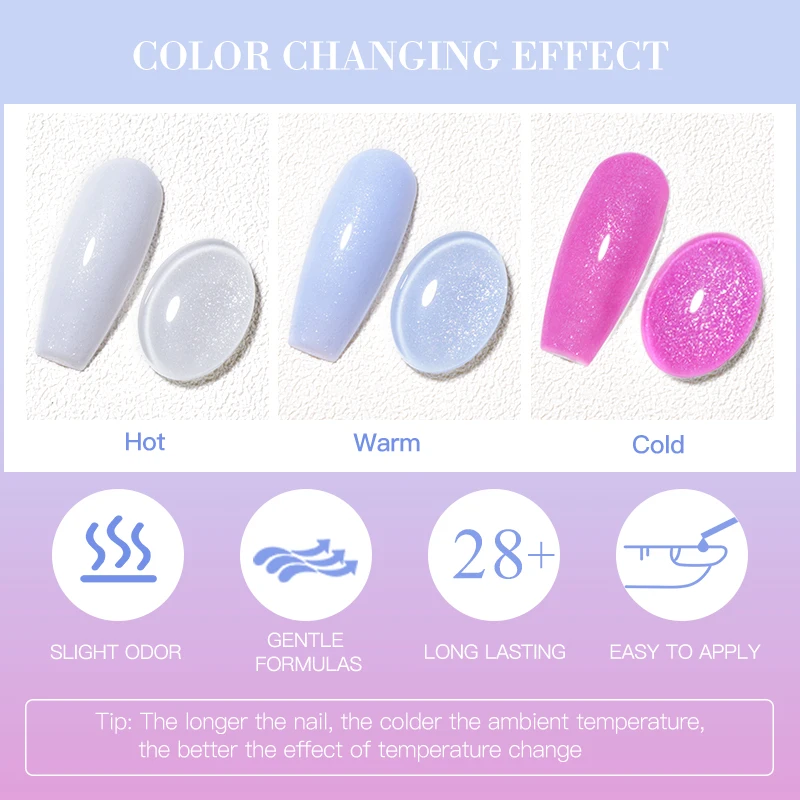 MEET ACROSS 7ml Shimmer Thermal Gel Nail Polish 3 Colors Temperature Changing Soak Off UV Gel Varnish All For Nail Art Manicure