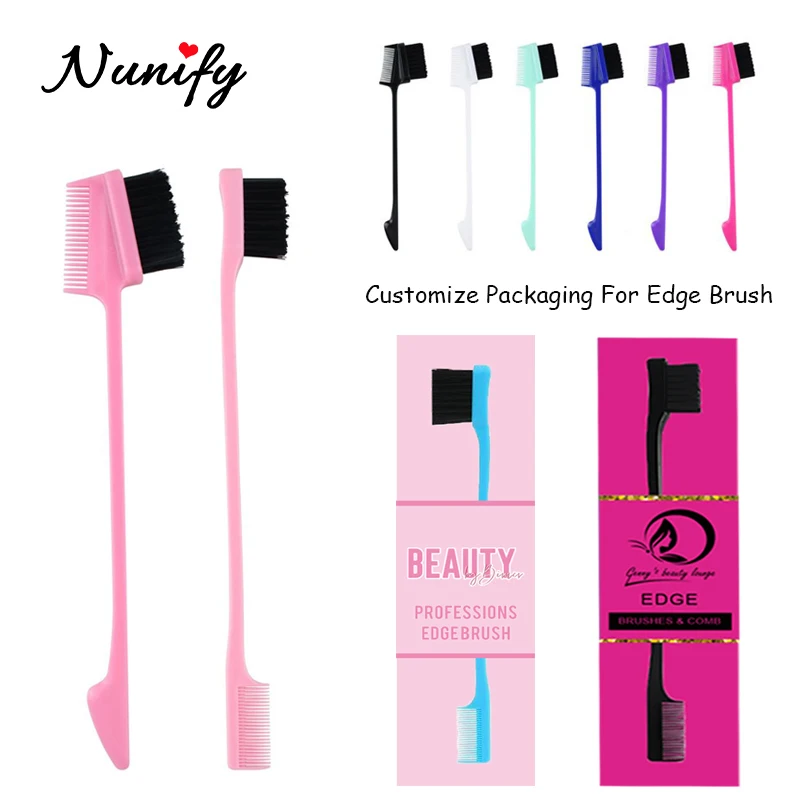 Personalized Hair Styling Edge Control Brushes Add Logo Packaging Paper Card 50Pcs 3 In 1 Edge Brush Dual-Use Hair Comb Brushes