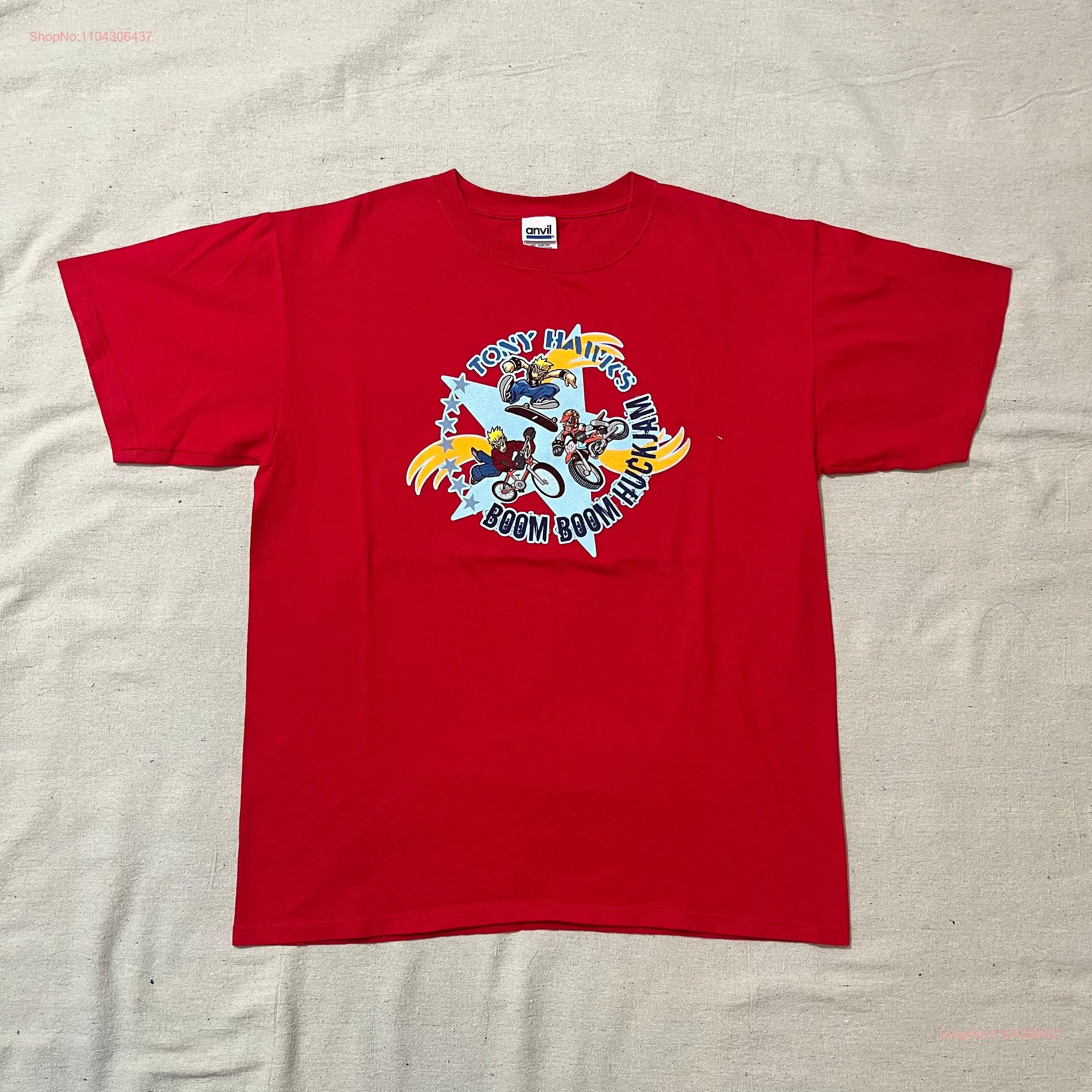 Vintage 00s Tony Hawk s Boom Huckjam Tour Skateboard T Shirt Red Large long or short sleeves