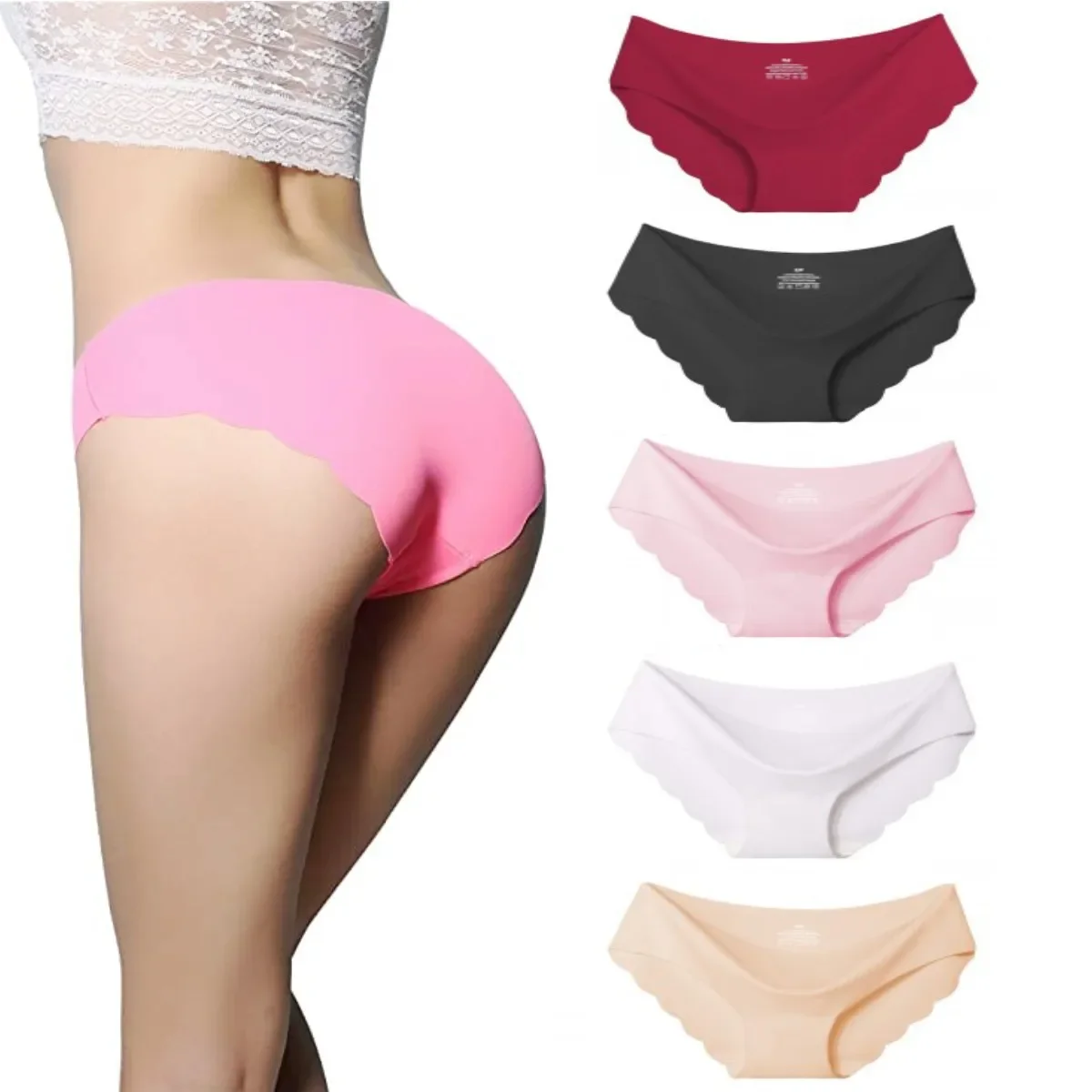 

Seamless Panties For Women Sexy Female Underwear Wavy Edge Ice Silk Ladies Briefs Solid Panty Underpants Panty