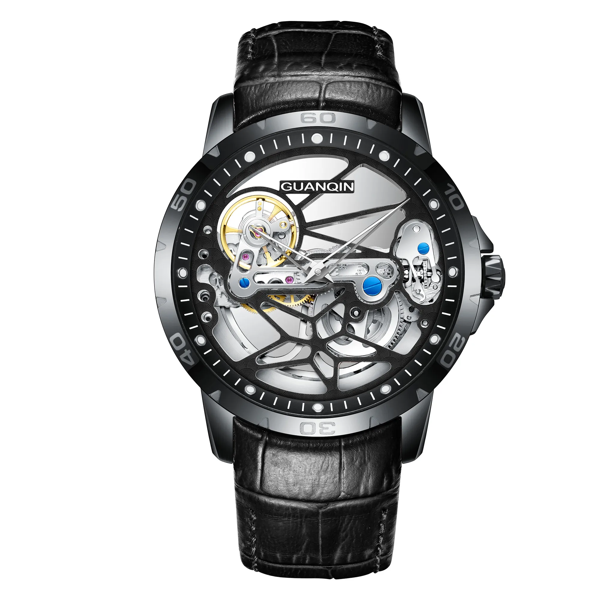 GUANQIN Men's Luxury Mechanical Automatic Sapphire Watch Waterproof Skeleton Tourbillon Business Top Brand Relogio Masculino