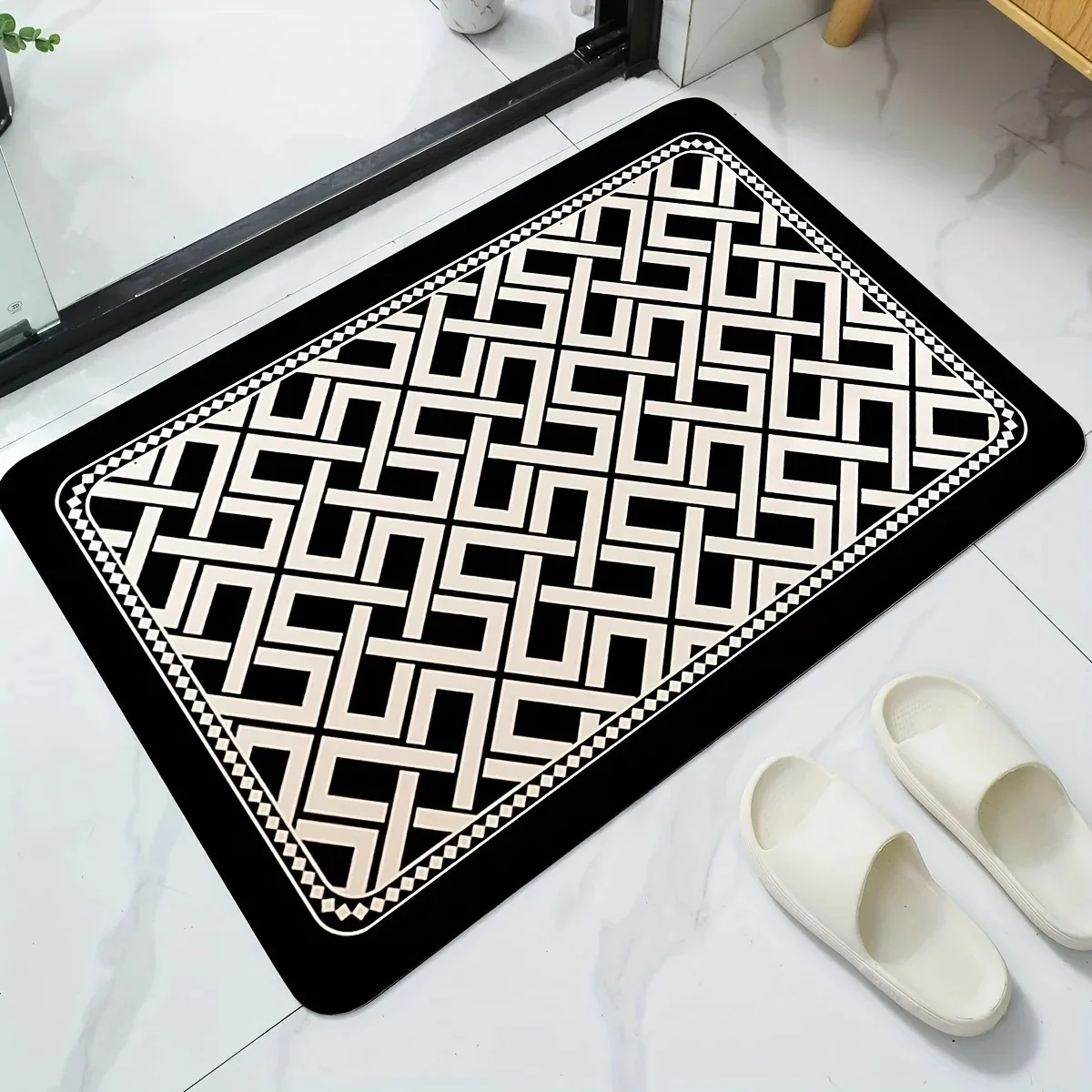 Black Border Geometric Pattern Door Front Mat Decoration Home Bathroom Floor Mat