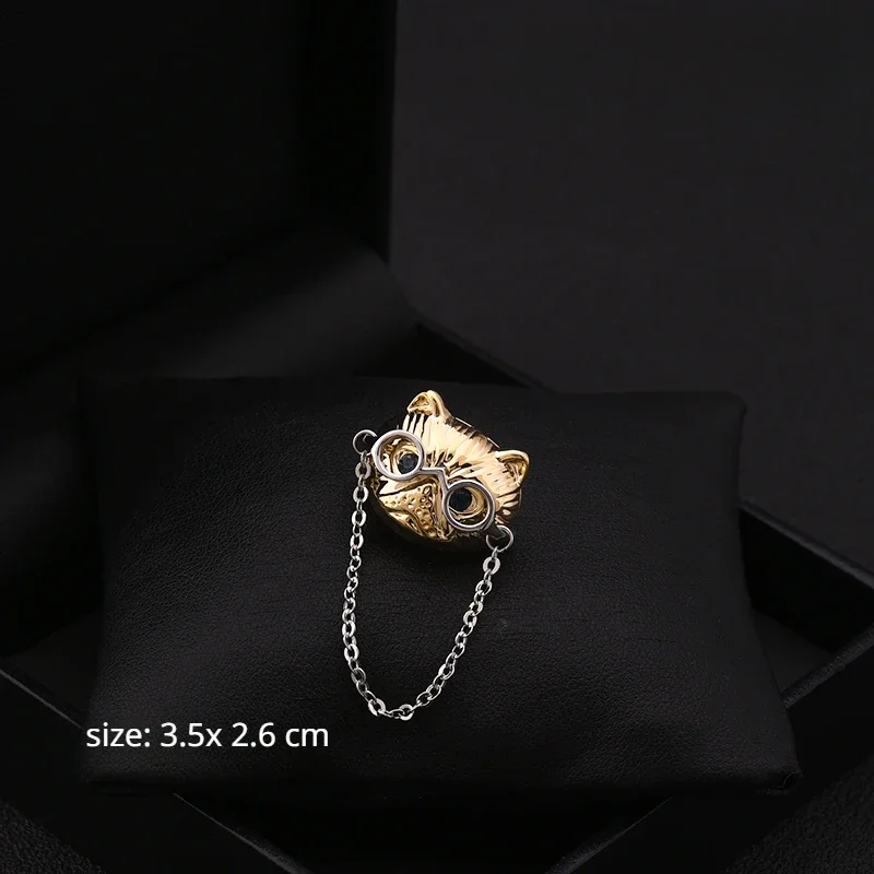 Cute Glasses Cat Brooch Women's Japanese Style Cartoon Niche Small Pin Fixed Clothes Decorative Animal Buckle Accessory Jewelry