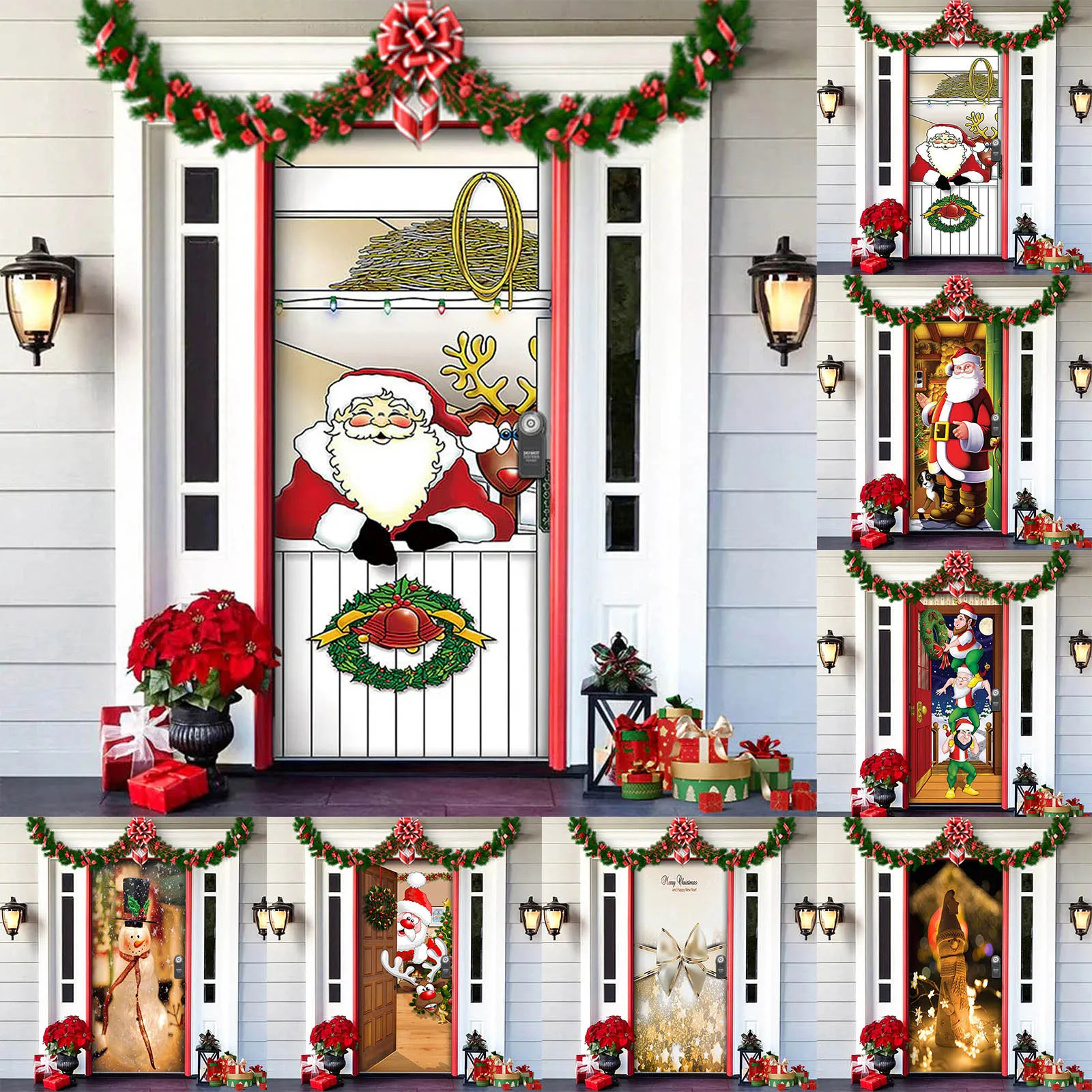 Party Banner Christmas Door House Backdrop For Christmas Nightmare Cover Decorations Xmas Props Door Outdoor Elves Santa Before