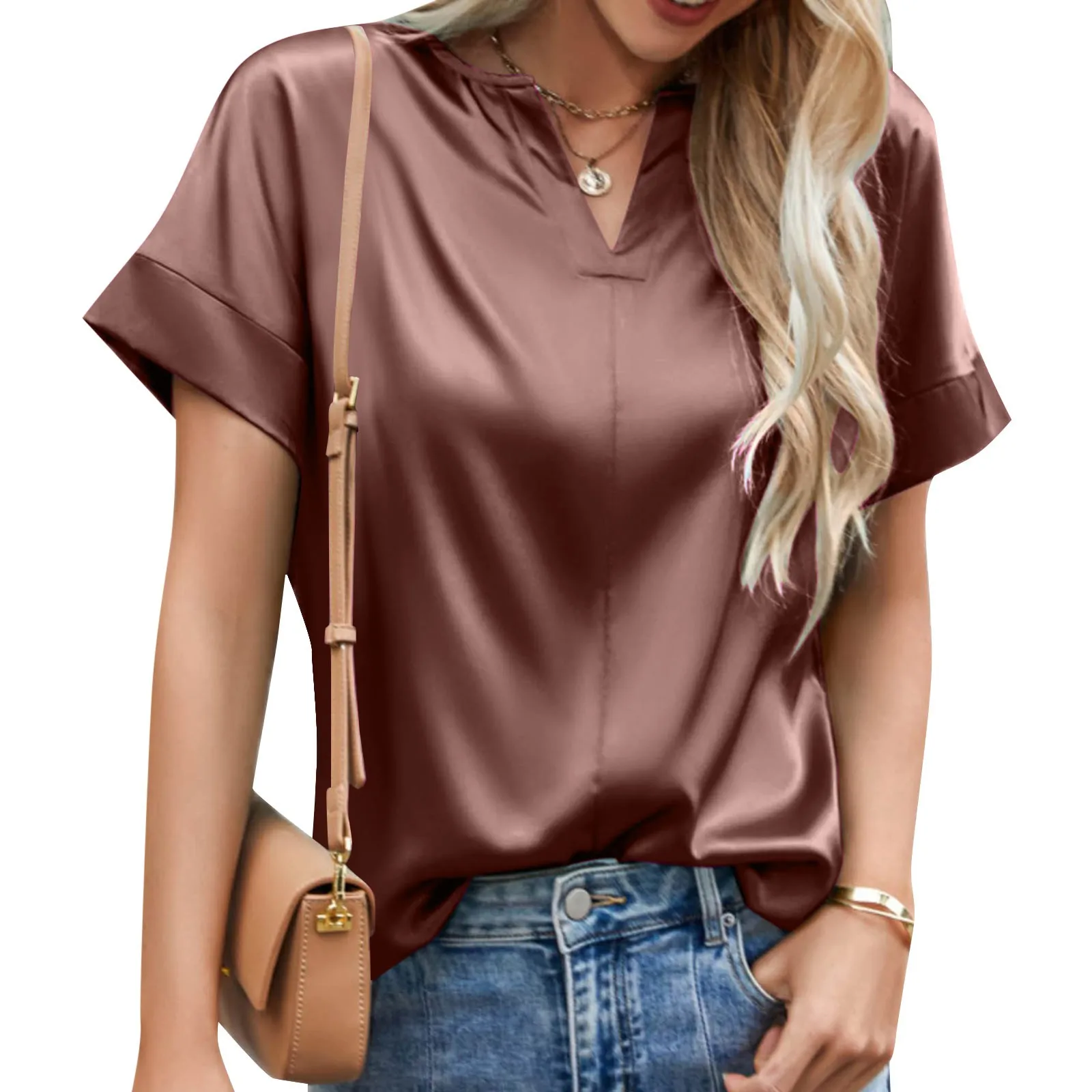 Blusa Mujer Tendencia 2024 Women Lace V-neck Short Sleeved T-shirt Loose Casual Top Solid Color Fine Sweater, Novelty For Summer