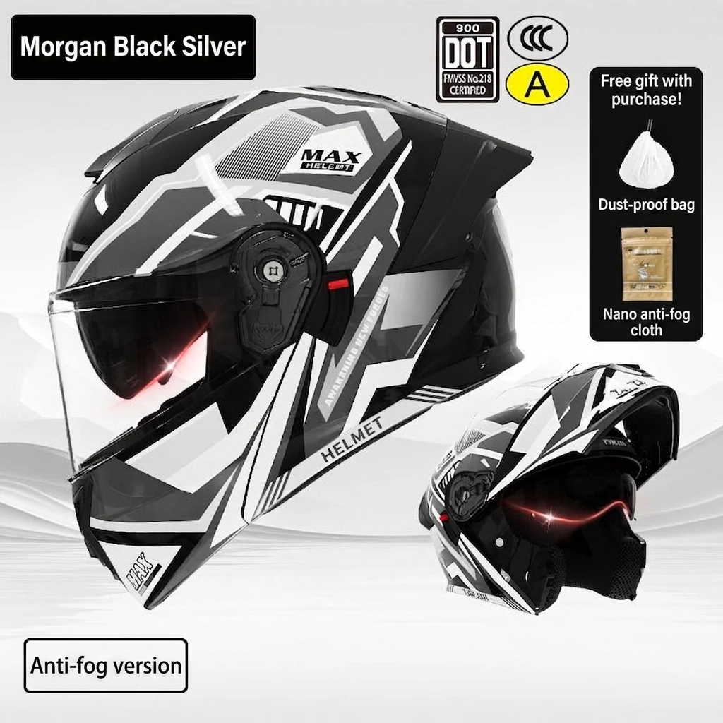 

DOT Approved Modular Flip Up Full Face Motorcycle Racing Helmet with Dual Visors, motosiklet kaski for Adult Riders