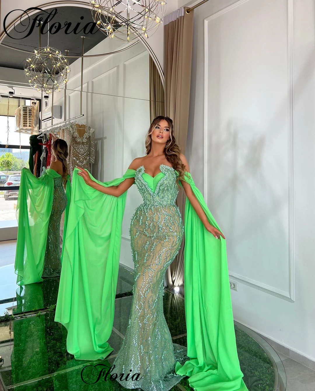 2024 New Fashion Green Evening Dresses Mermaid Sweetheart Prom Dresses With Pearls Robes De Soirée Birthday Party Dresses