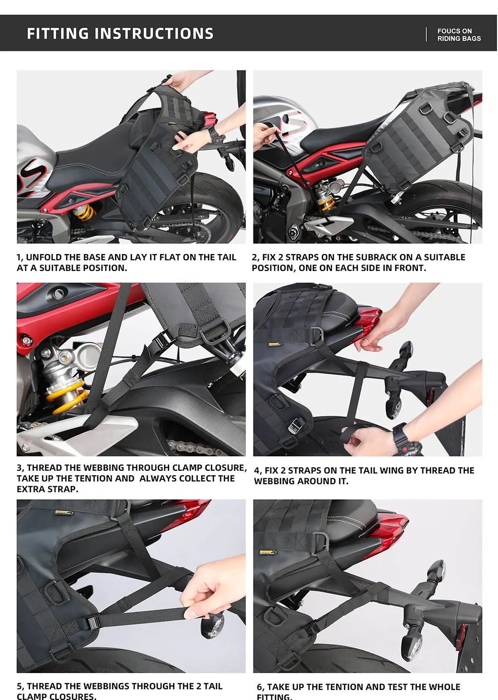 Rhino walk Motorrad Seiten tasche mit Basis wasserdicht 6l/8l/10l/15l Motor Rücksitz Tasche Rack Motocross Aufbewahrung rucksack – Detail 8