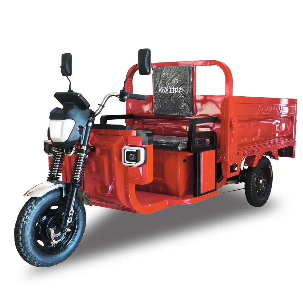 New Heavy Open Cargo Pedicab With 1600mm Box in Red Color 1800w Motorcycle Used in Agriculture Goods Transportation