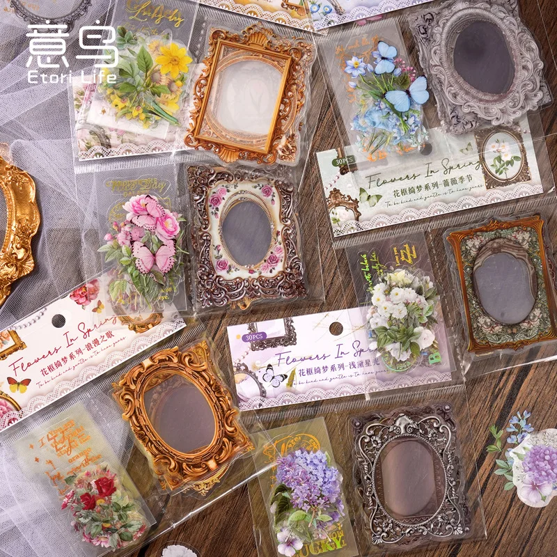 30 teile/satz Blume Bilderrahmen Aufkleber Pack DIY dekorative Briefpapier Album Tagebuch Tasse Notizbuch Handy Spielzeug Sammelalbum