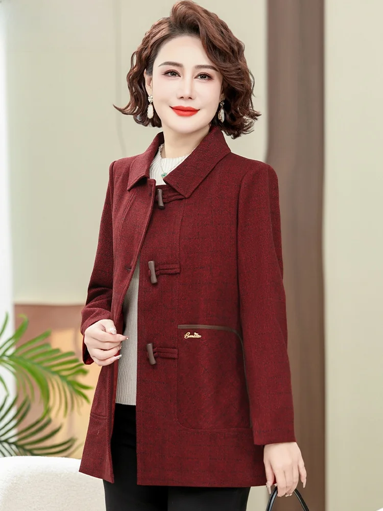 

Женская удлиненная куртка Ele для женщин старше 50 лет, осенняя модная верхняя одежда свободного кроя с воротником, на одной пуговице, из смесового полиэстера