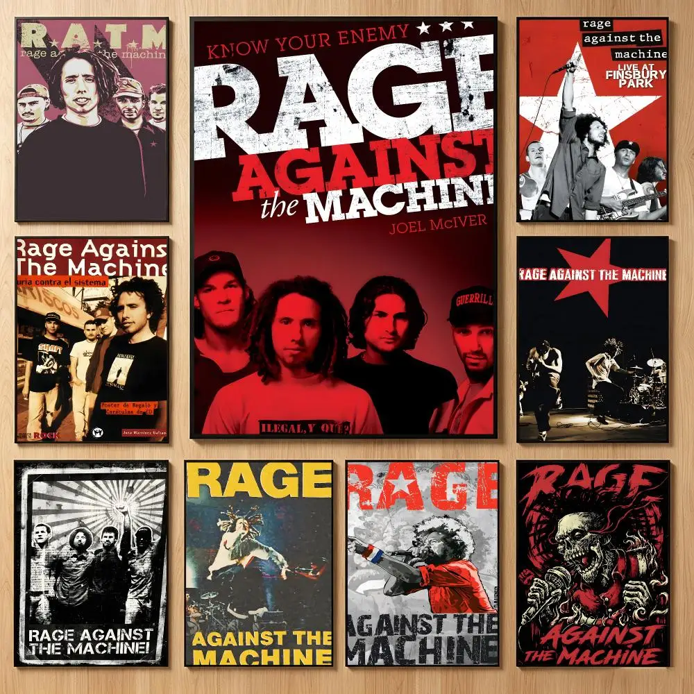Powerful Rock Band R-Rage Against the Machine Poster Classic Self-Adhesive PP Wall Sticker for Living Room Bar Decor Gift