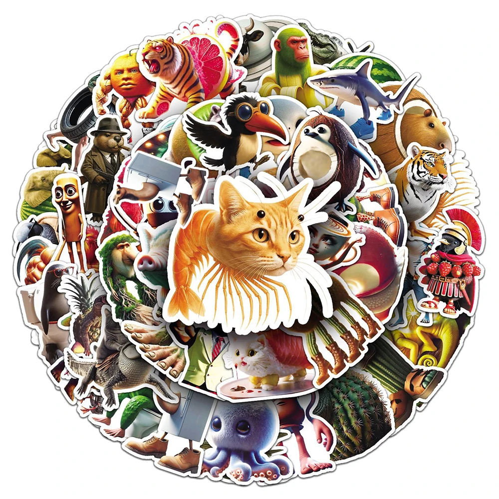 10/30/50 Uds AI Abstract Brainrot pegatinas de animales abstractas divertidas Tung Tung Sahur italiano Brainrot calcomanías DIY álbum de recortes portátil