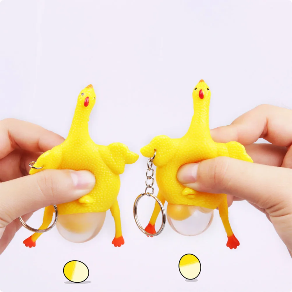 

6 Pcs Elasticity Funny Keychain Child Kids Toys Yellow Chicken Shaped Keychains