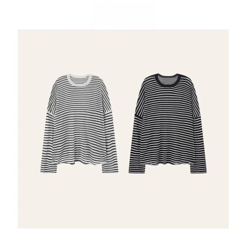 

Легкая женская футболка Nana Tall DMX свободного кроя с длинными рукавами и полосками, повседневная, удобная, универсальная