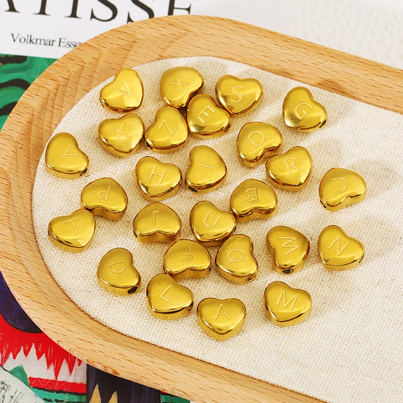 

5pcs 12mm Stainless Steel Gold Plated Heart Shaped English Letter Beads Spacer Beads for DIY Bracelets Necklaces Jewelry Making