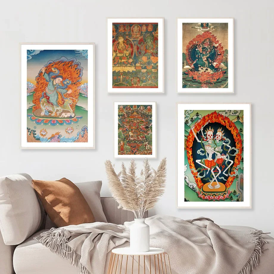 Buddhist Tibetan Skeleton Tantric Thangka Wall Art Canvas Painting Nordic Posters And Prints Wall Pictures For Living Room Decor