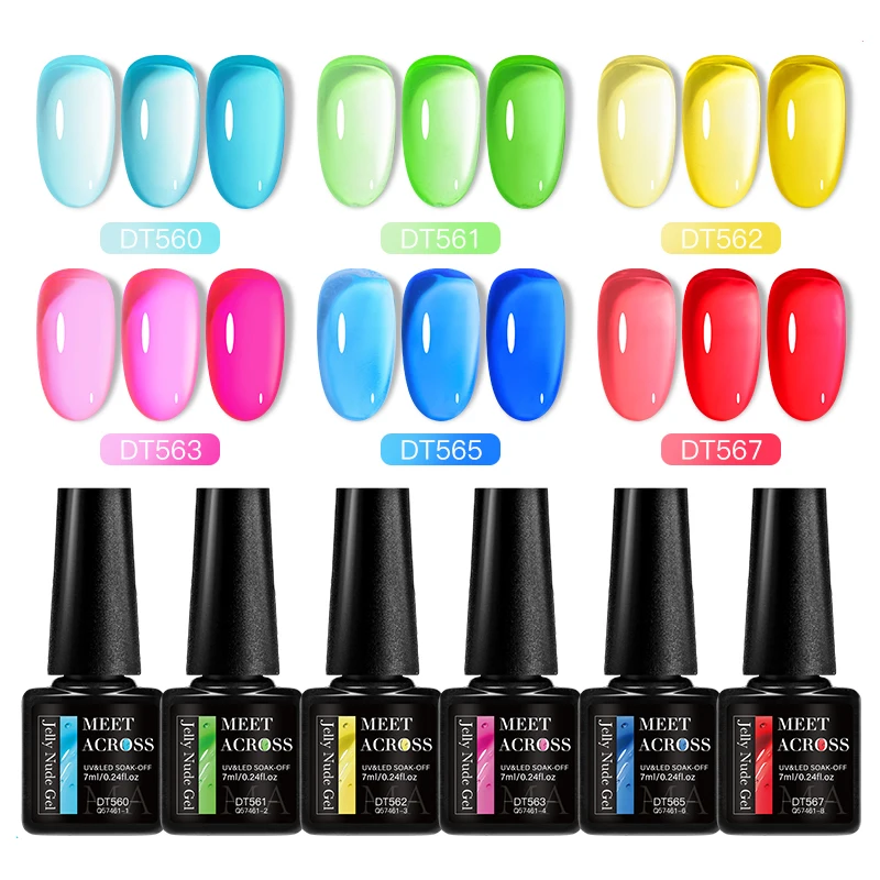 MEET ACROSS 7ml Jelly Glass Gel Nail Polish Semi-transparent Sea Blue Gel Polish Varnish Nail Art Semi Permanent UV Gel Varnish