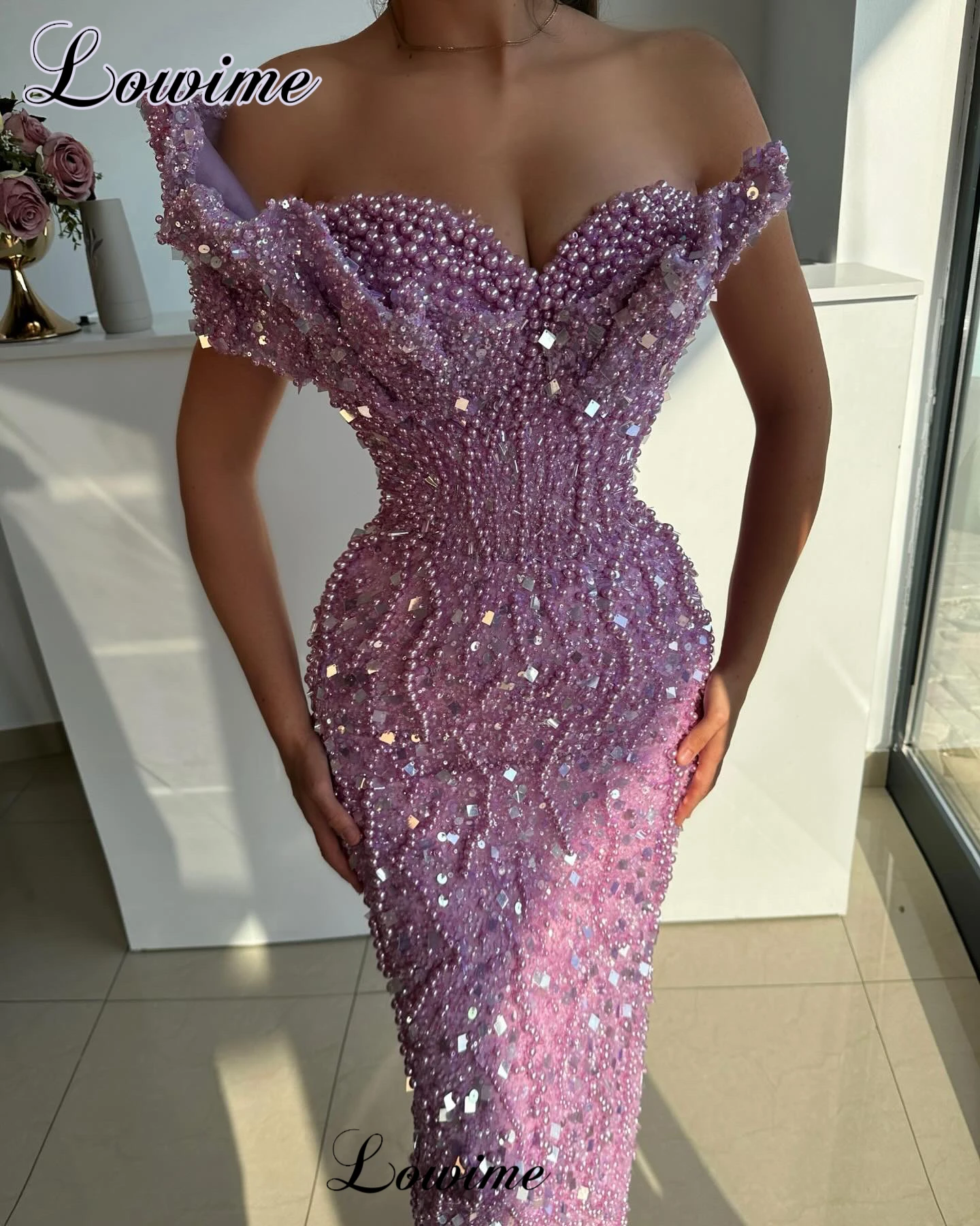 2025 Beaded Evening Dresses With Pearls Elegant Purple Celebrity Dresses Sexy Prom Party Dresses For Women Robes De Soirée