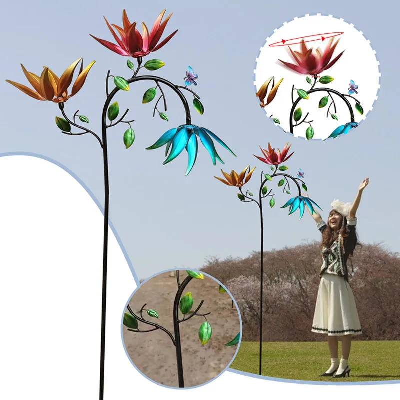 

Rotating Large Metal Wind Spinner Garden Outdoor Decoration Flowers And Butterflies Windmill Garden Lawn Yard Stakes Ornaments