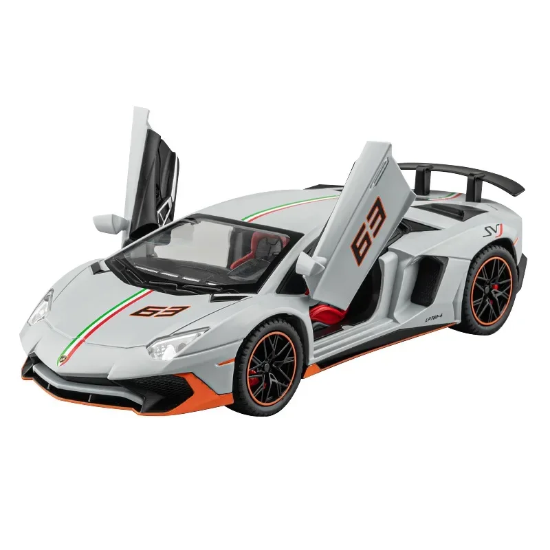 Lamborghini LP780 modelo de carro esportivo, 1:22, liga de metal fundido, alta simulação, luz sonora, coleção pull back, brinquedos infantis