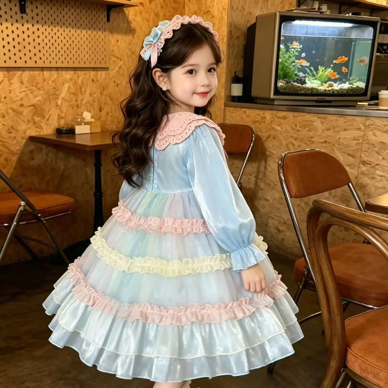 Girls Long Sleeved Lolita Palace Dress Autumn New Style Children's Fashionable And Elegant Dress for Little Princesses