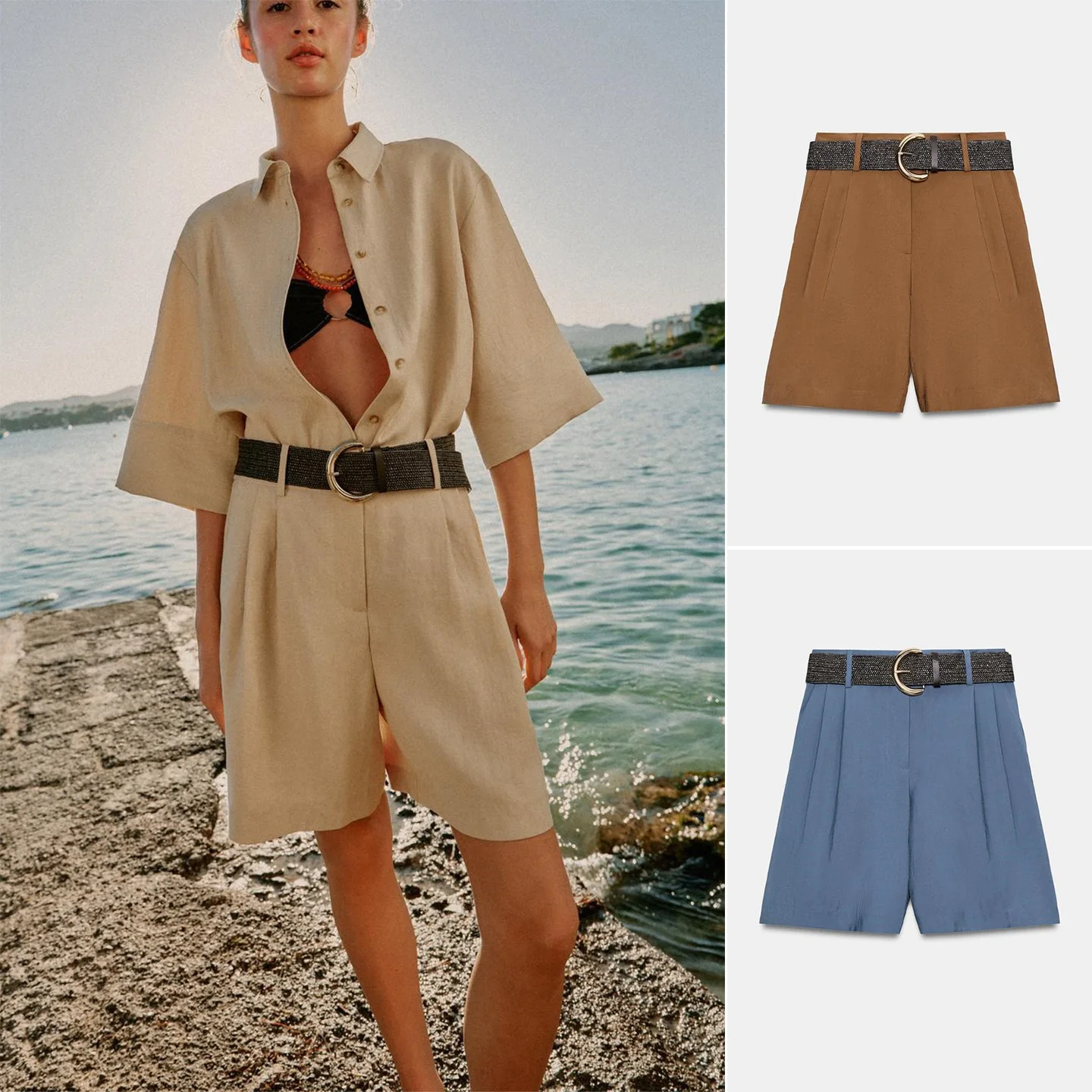 

Summer New Arrival Women's High Waist Zipper Casual Pleated Shorts Simple Style Polyester Fiber Straight Leg Pants