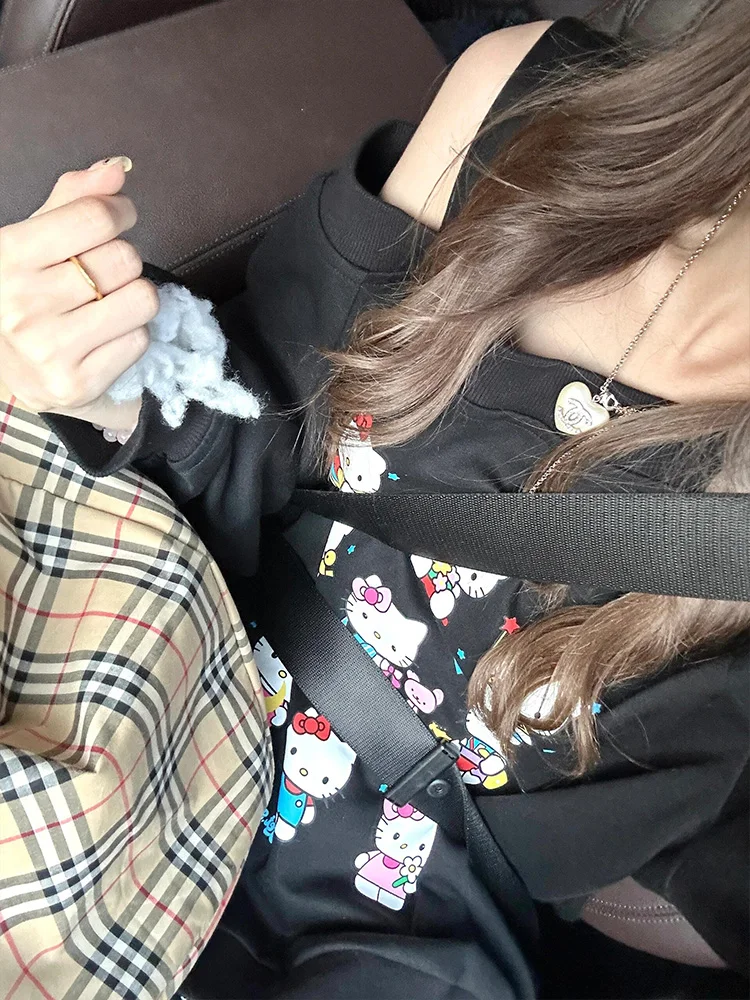 Bla dentelle oulder sweat à capuche femmes printemps automne mince dessin animé Kit imprimé haut ample confortable décontracté Streetwear sweat-shirt