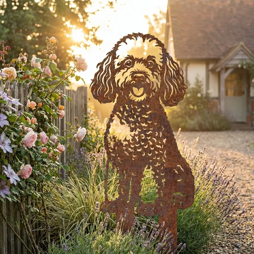 CIFBUY Iron Art Garden Stake Rustic Retro Poodle Outdoor Yard Art Metal Dog Lawn Ground Pet Lovers Decor Halloween