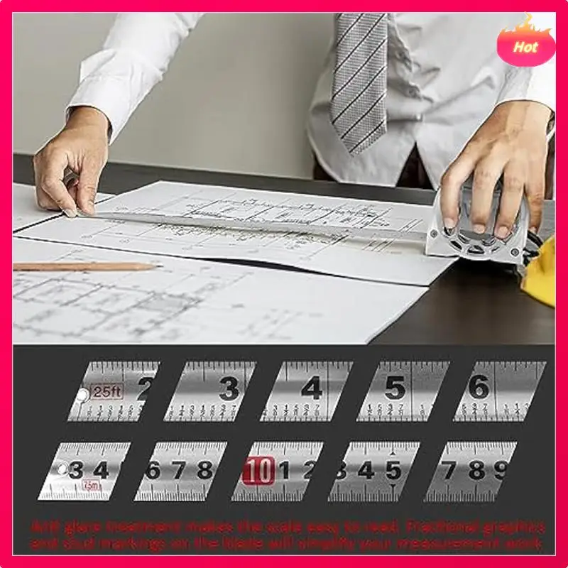 2Pcs 7.5M/25FT Stainless Steel Anti-Corrosion Retractable Metric Ruler,Wear-Resistant Measure Double-Sided Scale Durable