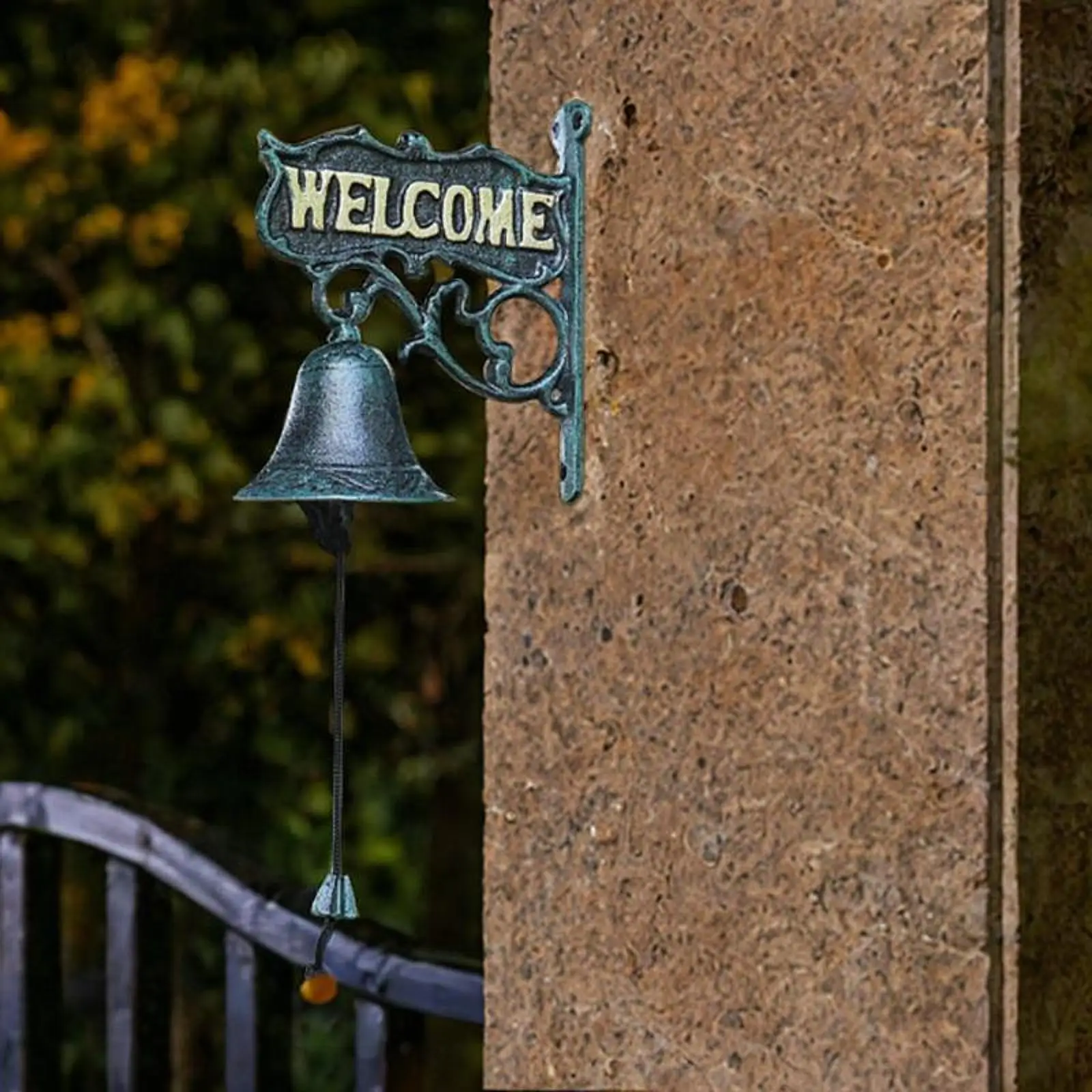 Cast Iron Doorbell Outdoor Dinner Bell Welcome Sign, Retro Vintage Manually Shaking Wall Mounted Rustic Metal for Home Garden